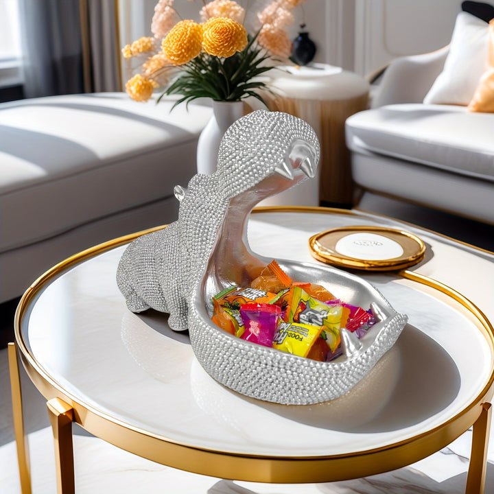 Escultura de Hipopótamo de Resina Versátil - Maceta Decorativa, Organizador de Llaves y Objetos Pequeños, Plato de Frutas para el Hogar y la Oficina