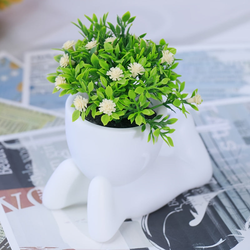 3 piezas de flores artificiales, plantas simuladas en forma de estrellas, maceta blanca de plástico, decoración para escritorio, sala de estar u oficina, estilo nórdico moderno, sin mantenimiento, regalo ideal para entrada, balcón o ventana