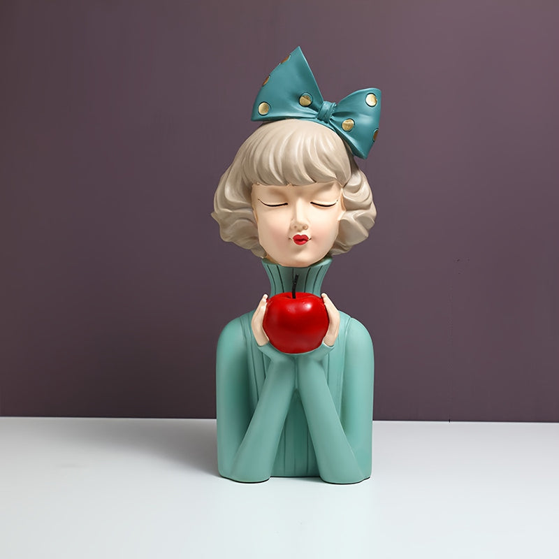 Figura Contemporánea de Resina de Chica del Café – Decoración Artística con Símbolo de Paz, Diseño Pintado a Mano con Orejas de Conejo y Gafas, Perfecta para Decoración de Hogar u Oficina