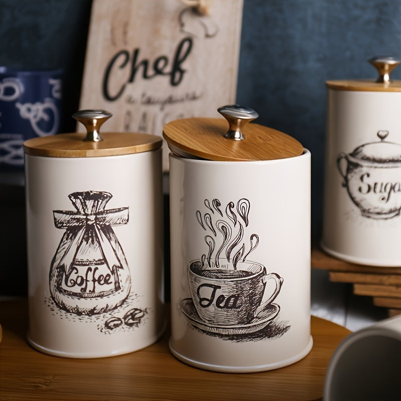 Conjunto de 3 latas para almacenar azúcar, té y café