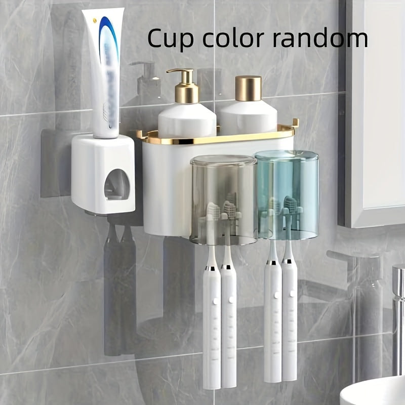 Soporte para Cepillos de Dientes de Montaje en Pared Fácil de Instalar con Vaso para Enjuague Bucal sin Taladrar - Organizador de Pasta Dental y Cepillos de Baño que Ahorra Espacio, Transparente, Juego de Soporte para Cepillos de Dientes 1pc