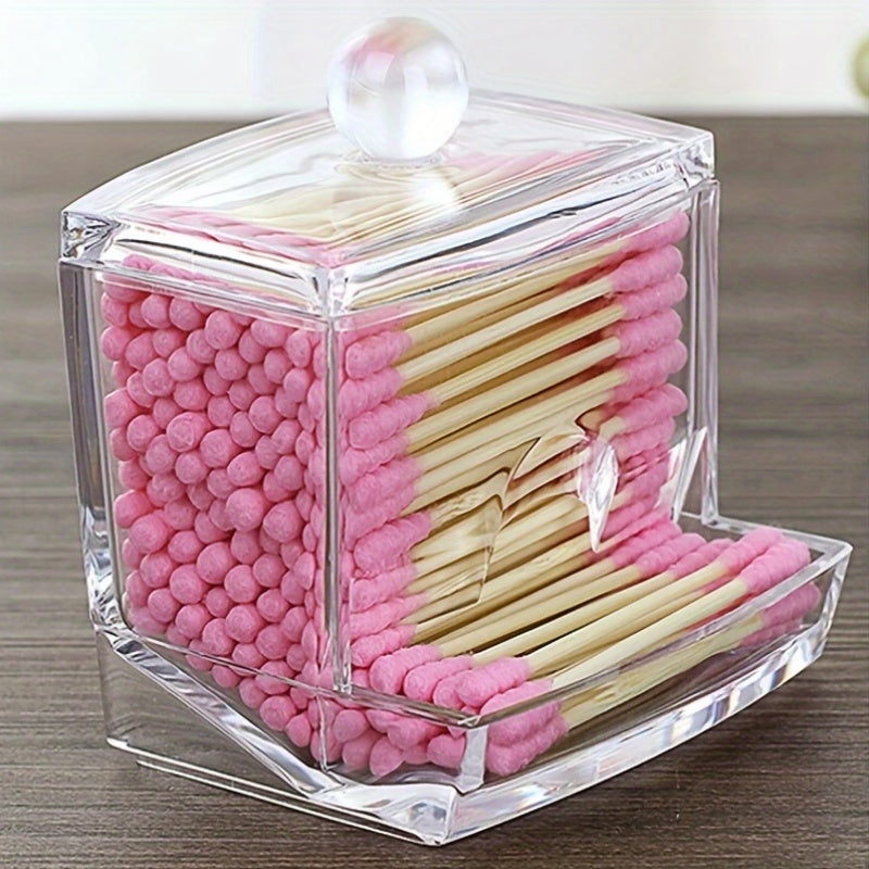 1pc Soporte de bastoncillos de algodón de gran capacidad, contenedor de almacenamiento de plástico transparente con dispensador de fácil acceso, sin perfume, organizador que ahorra espacio para encimeras de baño, suministros para el hogar y la cocina
