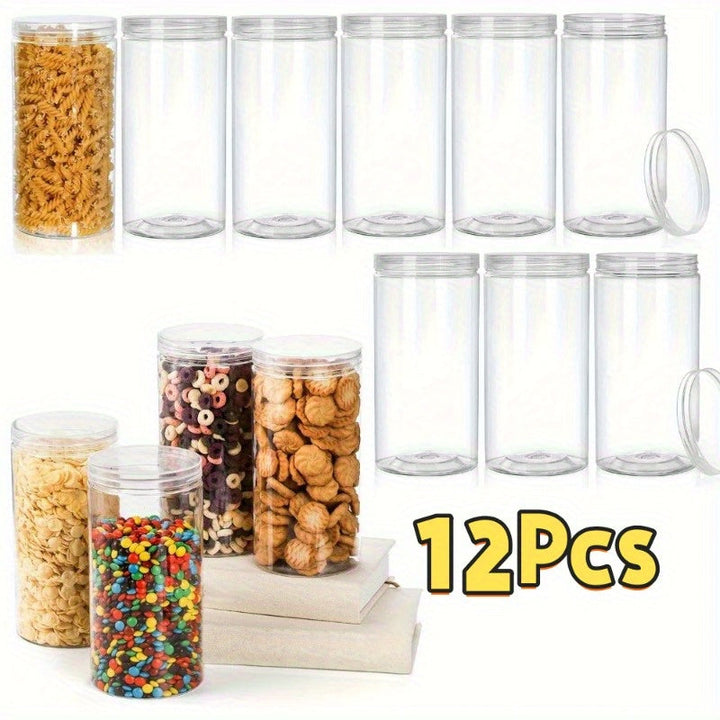 12 Piezas de Recipientes Herméticos Transparentes con Tapas - Contenedores Redondos Reutilizables para Alimentos, Conservación de Snacks, Galletas y Dulces, Lavado a Mano, Visibilidad Clara, Ideal para Despensa o Cocina