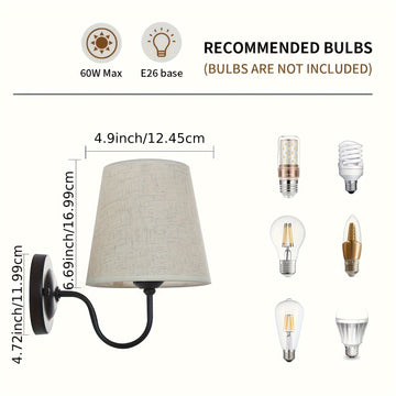 Juego de 2 Apliques de Pared con Pantalla de Lino Estilo Retro Moderno - Iluminación Semienterrada en Metal Pulido para Dormitorio, Sala de Estar, Hotel, Restaurante - Enchufe E26/E27 Cableado Directo (Bombillas No Incluidas), Luces para Salón