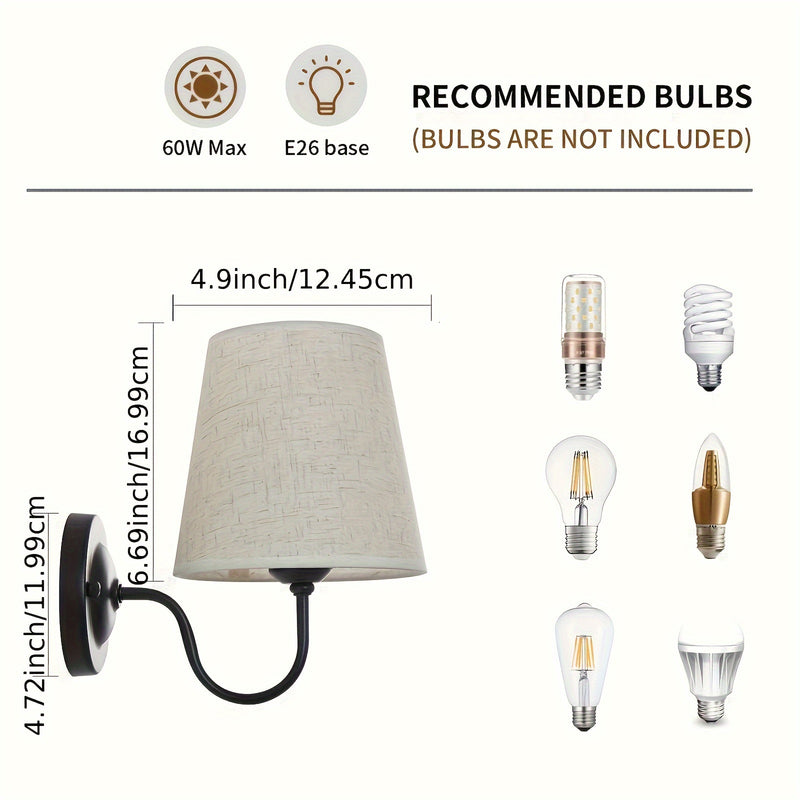Juego de 2 Apliques de Pared con Pantalla de Lino Estilo Retro Moderno - Iluminación Semienterrada en Metal Pulido para Dormitorio, Sala de Estar, Hotel, Restaurante - Enchufe E26/E27 Cableado Directo (Bombillas No Incluidas), Luces para Salón