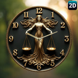 Reloj de Pared Silencioso con Diseño de la Justicia - Reloj Decorativo Circular de Acrílico de 19.99 cm, Manecillas y Números en Tono Dorado, Ideal para Sala de Estar o Dormitorio, Reloj Decorativo | Diseño Artístico del Reloj | Artesanía Detallada