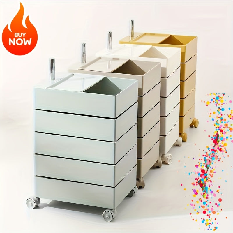 Carrito de Almacenamiento Delgado de 5 Niveles con Ruedas - Organizador Versátil sin Montaje para Oficina, Sala de Estar, Cocina | Diseño Multifuncional con Compartimentos Rotativos 360°