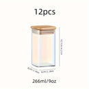 Juego de 12 frascos de vidrio cuadrados con tapas de bambú, reutilizables, contenedores multiusos para té, café, harina, azúcar, dulces, galletas y especias