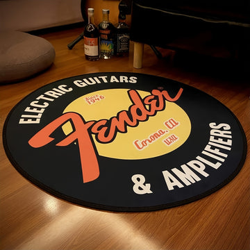 1pc Guitarras y Amplificadores Eléctricos Alfombra Redonda - Poliéster, Base de PVC Antideslizante, Hecha a Máquina, Lavable a Mano, para Dormitorio, Sala, Entrada - Grosor de 1cm