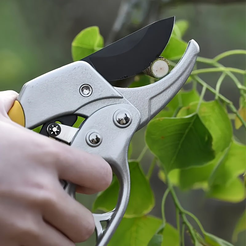 1 pieza de tijeras de poda profesionales SK5 - Tijeras de poda de acero de ratchet amarillo de alta resistencia con mango ergonómico, ideales para jardinería y árboles frutales, perfectas para Navidad, Halloween, Pascua, Hanukkah, Acción de Gracias
