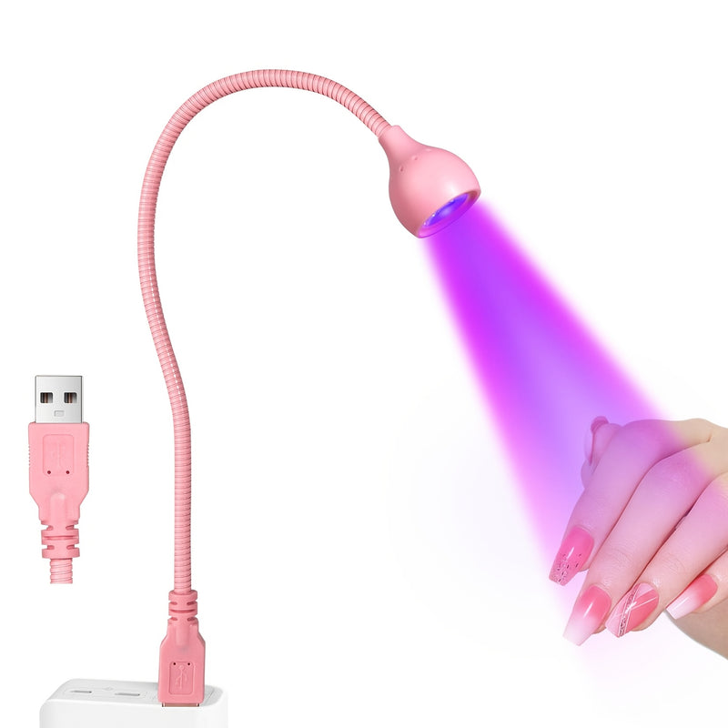 Lámpara LED para uñas, 3W portátil con cuello de cisne, secadora y curadora de esmalte en gel, luz de curado con cuello flexible rosa, enchufe USB, para uso en salón de uñas y en casa, DIY