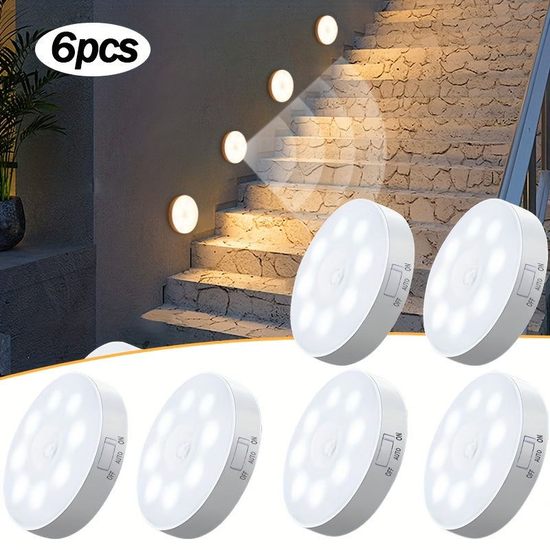 Conjunto de 6 Luces Inteligentes con Sensor de Movimiento AMill - Recargables por USB, Modos de Iluminación Doble (Constante y Por Inducción), Luz Suave Sin Deslumbramiento con Sensor de Fuente Luminosa, Diseño Moderno para Escaleras, Dormitorio, Guarder