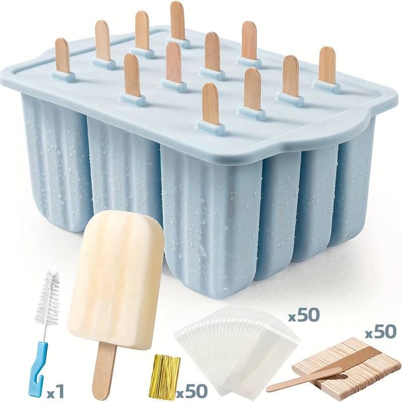 Moldes para Paletas de Silicona, Juego de 12 Bandejas para Congelador, Moldes Caseros para Helados en Barra
