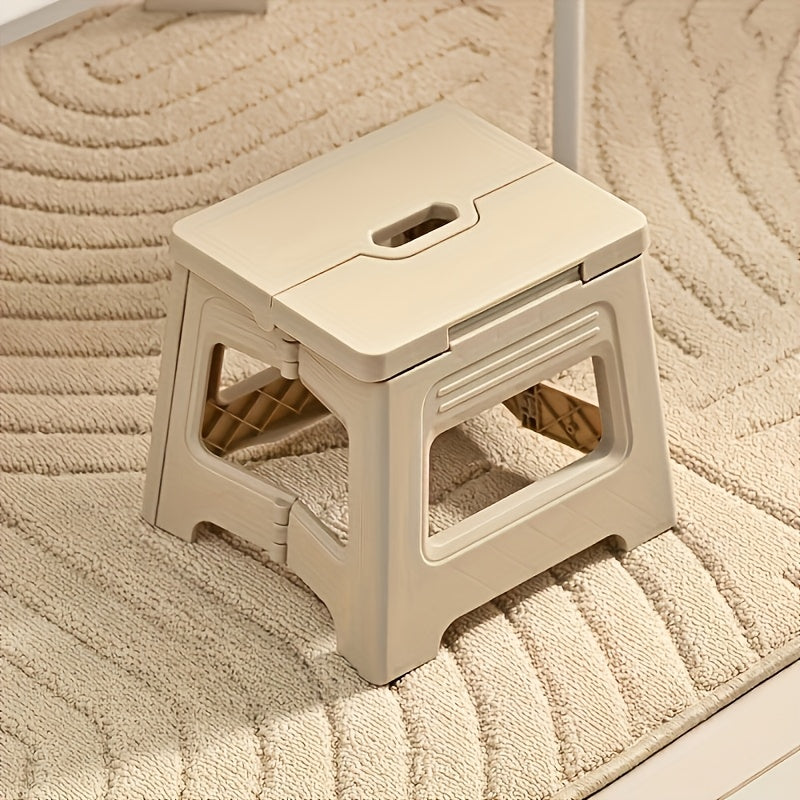 Banco escalonado plegable de 1 pieza, taburete cuadrado de plástico ajustable y portátil para el hogar, cocina, baño - Antideslizante, fácil de guardar, estilo contemporáneo, acabado beige, taburete versátil | Taburete escalonado moderno | Diseño portátil