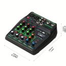 TAVOSOP Profesional 4 canales, mezclador de audio portátil, mezclador estéreo mini DJ con USB, verde, material ABS, compatible con interfaz de audio y tarjeta de sonido para producción musical en casa, DJ Karaok