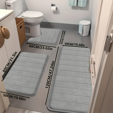 Juego de baño de espuma de memoria premium: [Densidad de esponja 25D] 3 piezas de alfombrilla antideslizante, alfombrilla de baño de terciopelo super suave y absorbente con forma de U para el inodoro - Adecuado para bañera, ducha, accesorios de baño, alf