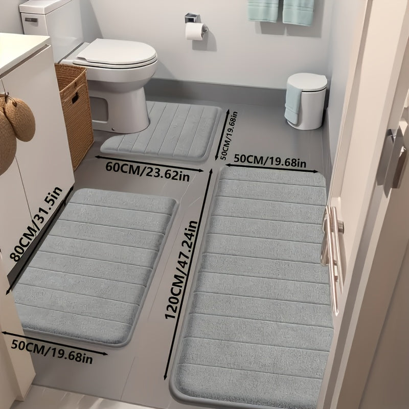 Juego de baño de espuma de memoria premium: [Densidad de esponja 25D] 3 piezas de alfombrilla antideslizante, alfombrilla de baño de terciopelo super suave y absorbente con forma de U para el inodoro - Adecuado para bañera, ducha, accesorios de baño, alf