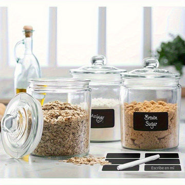 Juego de Encimeras de Cocina con Etiquetas y Marcadores - Tarro para Galletas de Vidrio con Tapa Hermética - Recipientes de Almacenamiento de Comida en Vidrio