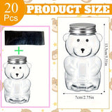 Conjunto de 20 tarros de plástico en forma de osito con tapas de aluminio selladas - Recipientes a prueba de humedad, compactos y portátiles para dulces, té, bebidas, regalos y detalles para fiestas - No se necesita electricidad