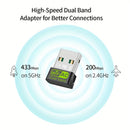 Tarjeta de Red Inalámbrica USB Dual-Band / Soporte 2.4G/5.8G Banda Doble / Antena Integrada de 2dB / Compatible con Sistemas Operativos Windows XP/Vista/7/8/10/11 / Admite Recepción WiFi y Transmisión AP Hotspot / Plug-and-Play para Win10 & 11, Requiere