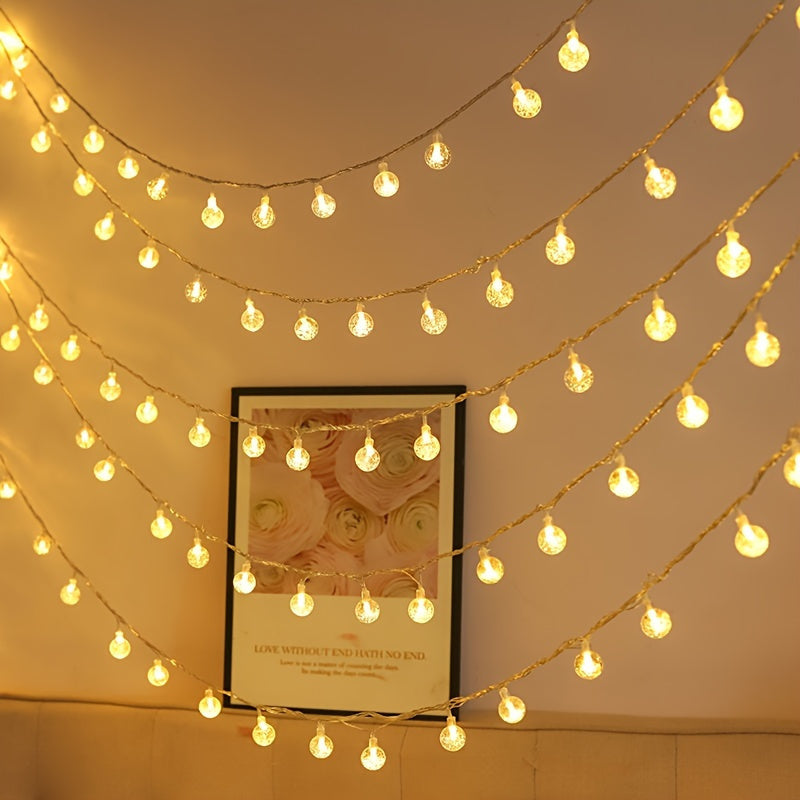 1 bola de luz LED con burbujas, cuerda de luces con esfera de cristal, decoración para habitación, ambiente cálido