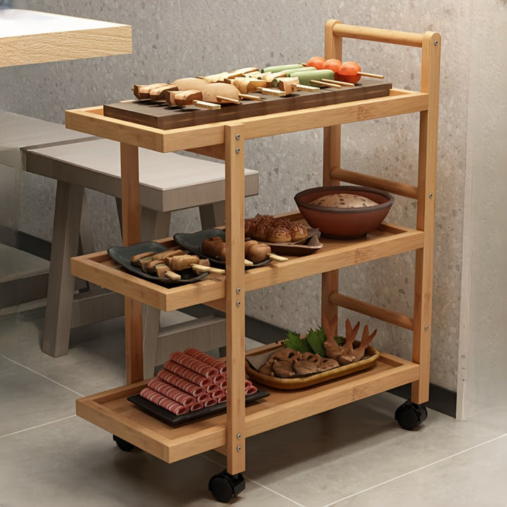 Carrito de almacenamiento de cocina de bambú versátil - Organizador de estanterías multifuncional, independiente, con ruedas para hogares y restaurantes de hot pot, impermeable, forma rectangular, 3 estantes para ingredientes y utensilios de cocina, esta