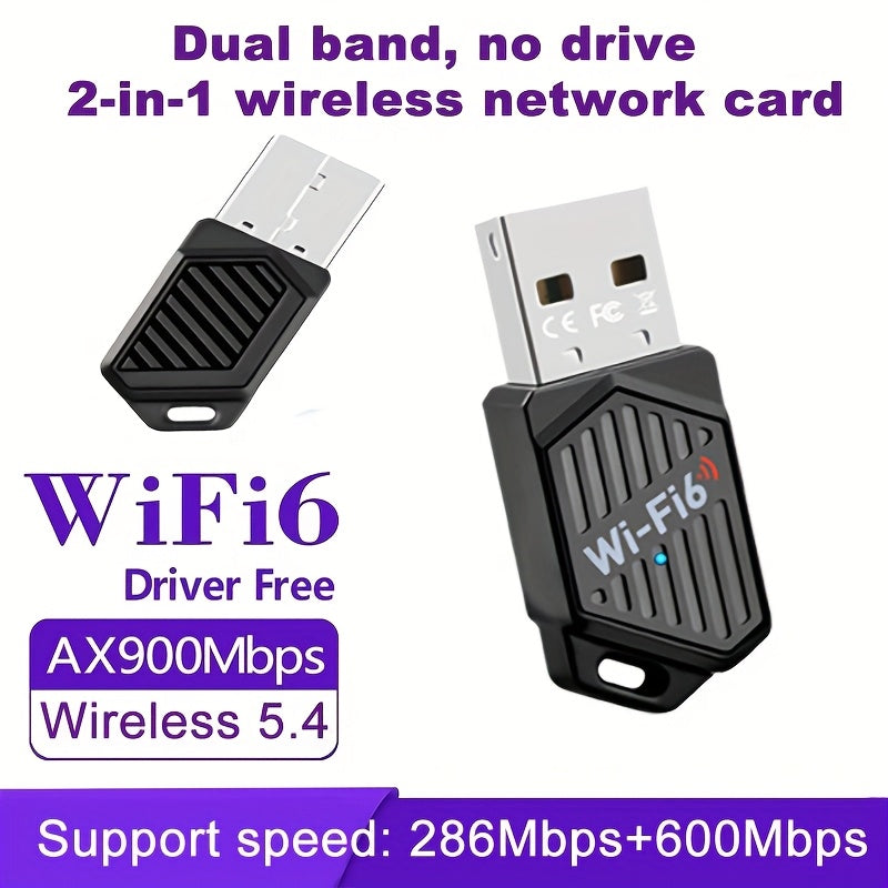 Adaptador sin varillas USB AX900 WiFi 6 - Doble Banda 2.4/5GHz, Wi-Fi 6 (802.11ax), Configuración Instantánea Sin Controladores Necesarios, Compatible con Windows 7/8/10/11, Modo AP para Hotspot, Tarjeta de Red Inalámbrica AX900 para Gaming/Streaming/Hog