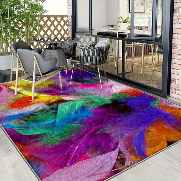 Tapete de exterior de vellón de ciervo de 7 estrellas - Lavar en máquina, tapete rectangular ligero con diseño abstracto vibrante en púrpura, verde, azul y naranja - Perfecto para patio, comedor y camping, alfombras de exterior para patio