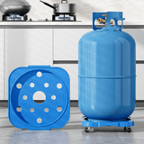 Base de Cubo Ajustable y Resistente de Plástico con Ruedas y Freno - Soporte Móvil para Bombonas de Agua y Gas, Estante Multiusos para Cocina, Azul