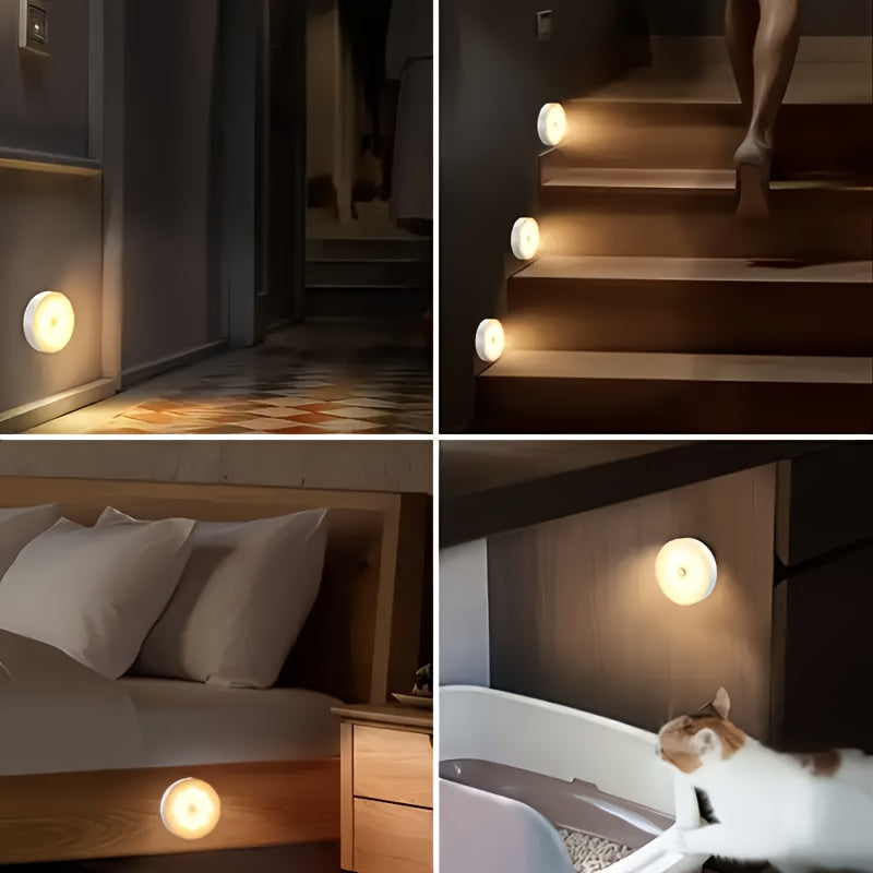 3 luces nocturnas LED con sensor de movimiento magnético, recargables 200mAh por USB, lámparas de pared y piso, encendido/apagado automático, diseño magnético portátil, plástico duradero para pasillo, clóset, escaleras, dormitorio, escritorio, lámpara de