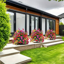 Tres conjuntos de árboles de imitación vibrantes para exteriores, con pernos para decoración de hogar, jardín e interiores, arreglos artificiales de violetas de larga duración, plantas de imitación decorativas adecuadas para terrazas, porches y patios.