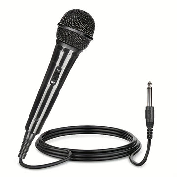 Micrófono Profesional Portátil, Negro, Cableado, Bobina Móvil, Multifunción, con Conector Jack de 6,35 mm, para Cantar, Karaoke, Conferencia de Video, Transmisión, Voz, Percusión, Viento, Cuerdas y Instrumentos de Cuerda Pulsada