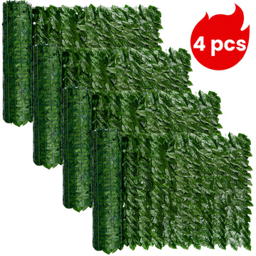 4 paneles grandes de hiedra artificial de lujo para privacidad, resistentes a los rayos UV, fondo verde decorativo con hojas para patio, balcón, jardín, terraza, uso en interiores y exteriores
