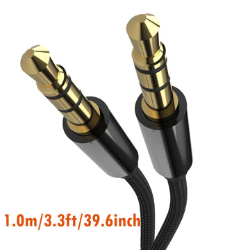 Cable Auxiliar de 3.5mm Chapado en Oro Premium - Trenzado de Nylon, Funda Metálica, Cobre 4N, Doble Blindaje para Baja Resistencia - Ideal para Audio de Coche, Altavoces, Reproductores de CD, MP3, para MacBook y Amplificadores