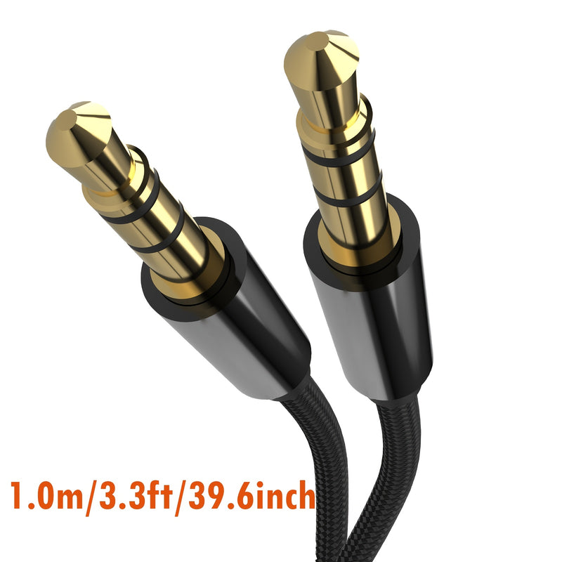 Cable Auxiliar de 3.5mm Chapado en Oro Premium - Trenzado de Nylon, Funda Metálica, Cobre 4N, Doble Blindaje para Baja Resistencia - Ideal para Audio de Coche, Altavoces, Reproductores de CD, MP3, para MacBook y Amplificadores
