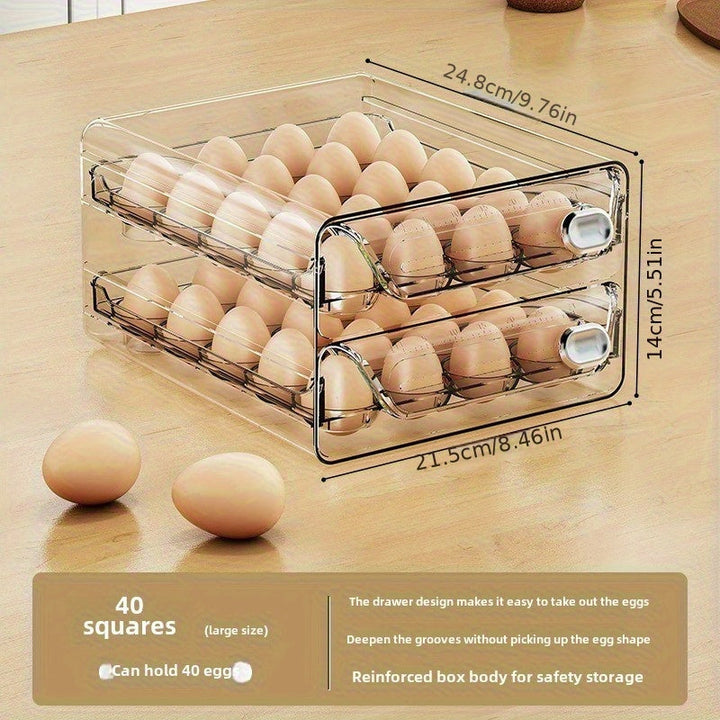 Organizador Transparente de Huevos con Diseño de Cajón Doble - Apilable, Ahorra Espacio para Refrigerador y Cocina, Base Antideslizante, Fácil Limpieza, Cartón Plástico para Frescura y Visibilidad - Ideal para Hogar y Cocinas Comerciales, Tapa Abatible