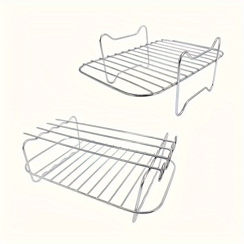 Juego de Accesorios para Freidora de Aire de Doble Cesta de 6 Piezas para Ninja DZ201 y Otros Modelos de 8QT-10QT - Incluye 2 Rejillas de Acero Inoxidable y 4 Brochetas, Ideal para Cocinar Eficientemente y Kebabs Gourmet