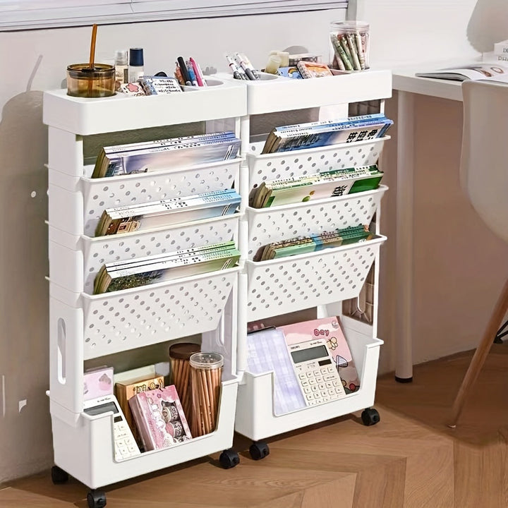 Organizador de Escritorio Versátil con Ruedas - Estantería Lateral Desmontable y Almacenamiento de Archivos, Ideal para la Oficina, la Escuela y la Organización del Hogar