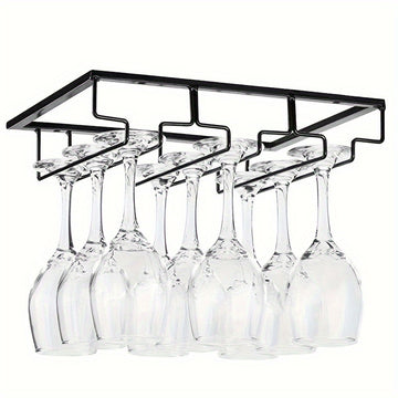 Estantes de copas de hierro, soporte para copas de vino colgante, almacenamiento debajo del gabinete para bar cocina, instalación sin herramientas, exhibición decorativa moderna - Estante colgante duradero para uso doméstico y en restaurantes