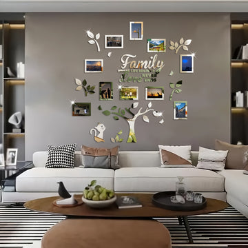 [Foto de Gato Acrílico Plateado] Marco de Fotos de Gato de Acrílico Plateado Dorado Negro DIY Pegatina Collage Árbol de Pared - 47.24×47.24in Conjunto de Decoración de Pared para Sala de Estar