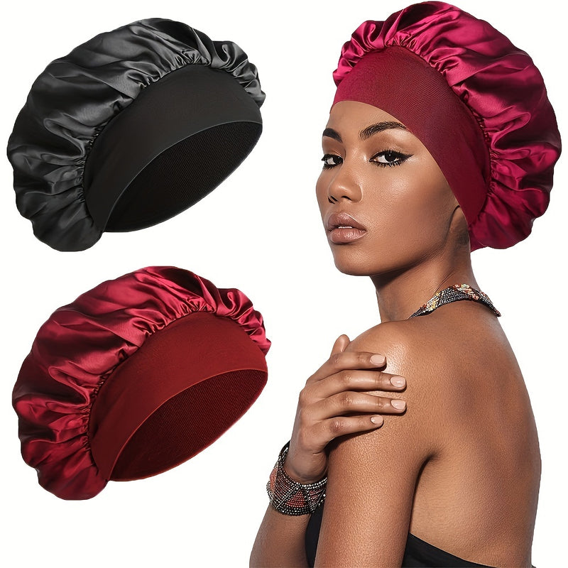 2 paquetes de gorros de dormir para mujer, con banda elástica, para cabello lacio y rizado, también funciona como gorro de baño, elegante