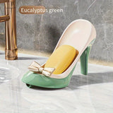 Plato de jabón de plástico con diseño de tacón alto, jabonera de drenaje en forma de V con ventosa, bandeja de jabón para ducha de baño con diseño de flujo de retorno inclinado