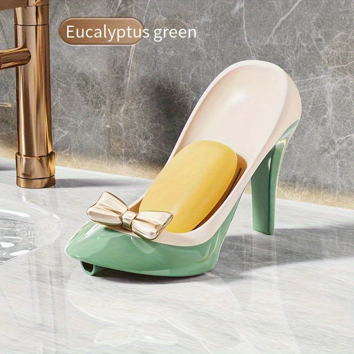 Plato de jabón de plástico con diseño de tacón alto, jabonera de drenaje en forma de V con ventosa, bandeja de jabón para ducha de baño con diseño de flujo de retorno inclinado