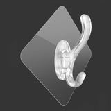 Ganchos de plástico transparente para pared - Fácil instalación, sin perforaciones, adhesivo sin rastro, fila de 6 ganchos para almacenamiento de baño y armario