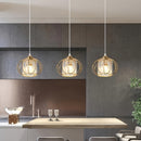 Lámpara de forma de calabaza dorada E27 - 3 cabezas, candelabro tradicional de metal con pantalla de vidrio, montaje semienterrado para entrada, baño, balcón, escalera y comedor - No incluye bombilla, iluminación festiva, iluminación elegante, construcci