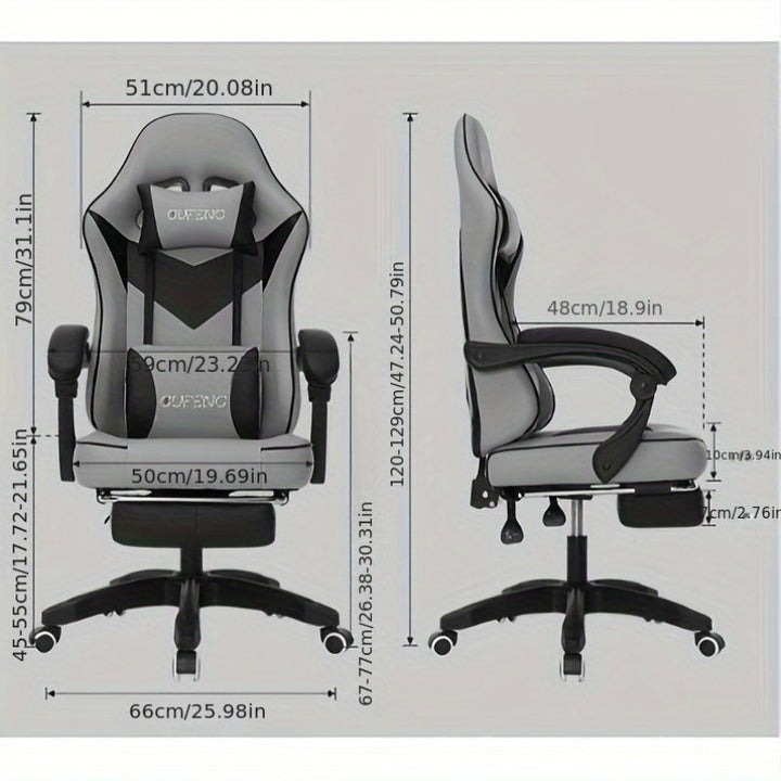 1pc Ergohug Silla de Juegos de Computadora de respaldo alto, tapicería de cuero, reclinable manual con manija, estructura de metal, construcción de madera dura y tablero artificial, relleno, limpieza en seco, para uso en hogar y oficina