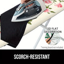 1 Funda de Tabla de Planchar Tamaño Completo - Diseño Plano 2D con Estampado Floral (Rosas Rosadas y Hojas Verdes), Relleno Antiadherente, Bordes Elásticos, Lavable a Máquina - Ajuste para Mesas de Planchar Estándar, Accesorio Decorativo para Lavandería,