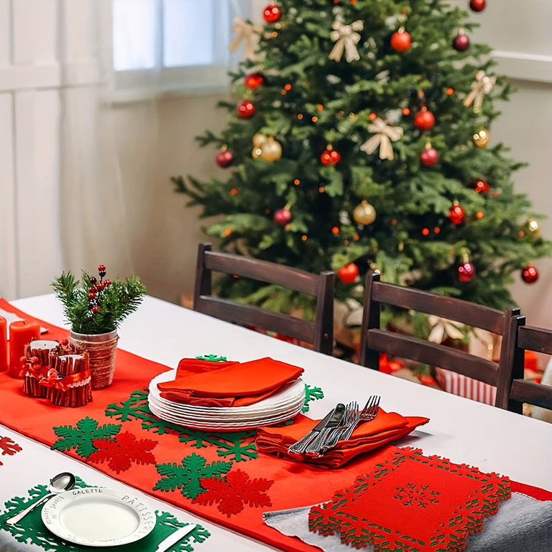 Juego de 12 Manteles Individuales de Fieltro con Diseño de Copo de Nieve - Antideslizantes, Manteles Decorativos para Comedor y Decoración de Cocina en Fiestas, Decoración Navideña