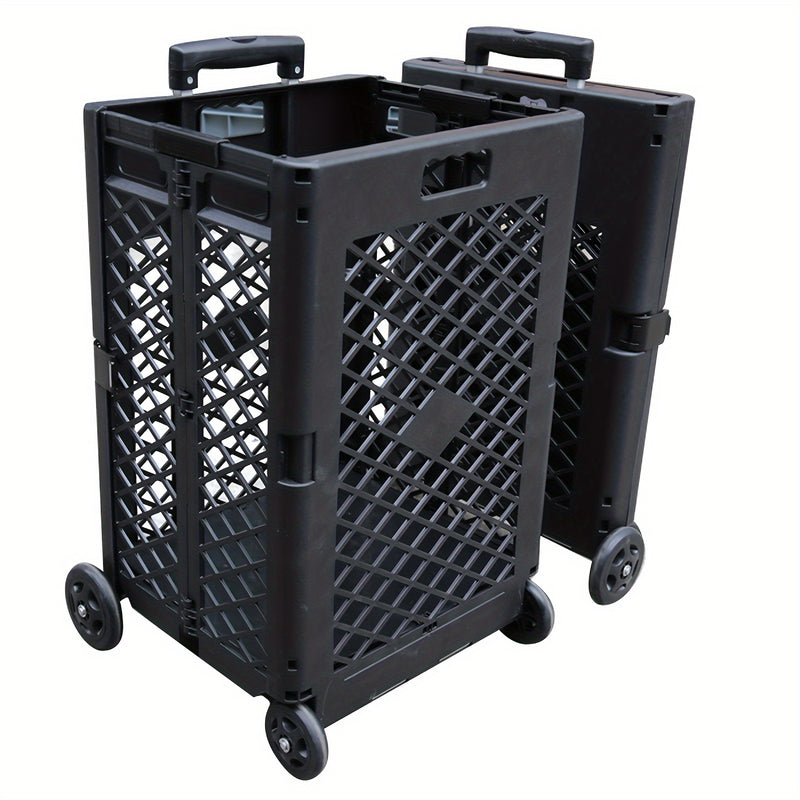 Carrito de Almacenamiento Plegable de 55L con 4 Ruedas - Portátil, Plegable, de Plástico para Cocina y Comedor, Negro
