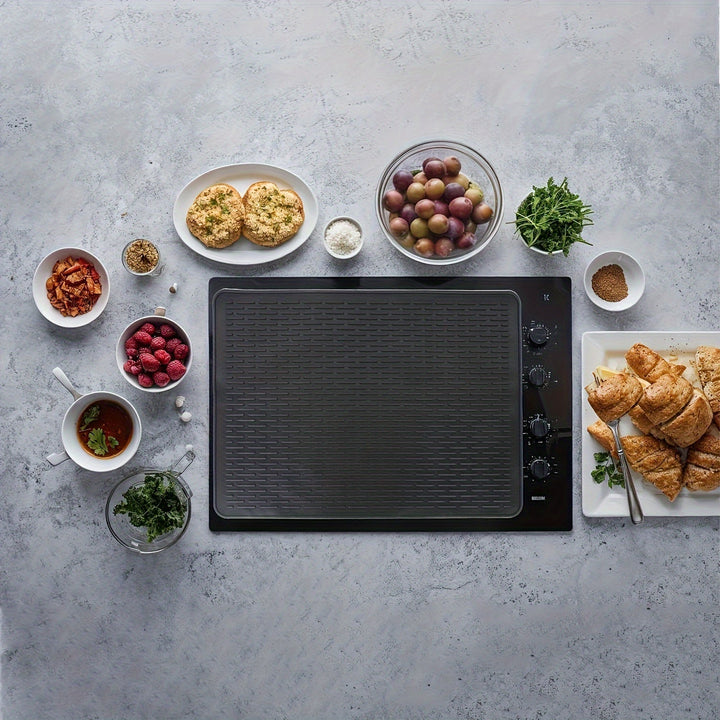 Alfombrilla Protectora de Silicona Resistente al Calor para Encimeras Cerámicas y Eléctricas, Tapete Secador de Platos para Cocina con Patrón de Rejilla Negra, Accesorio de Cocina Duradero y Elegante, Protectores de Estufa, Vajilla Estilosa, Material de